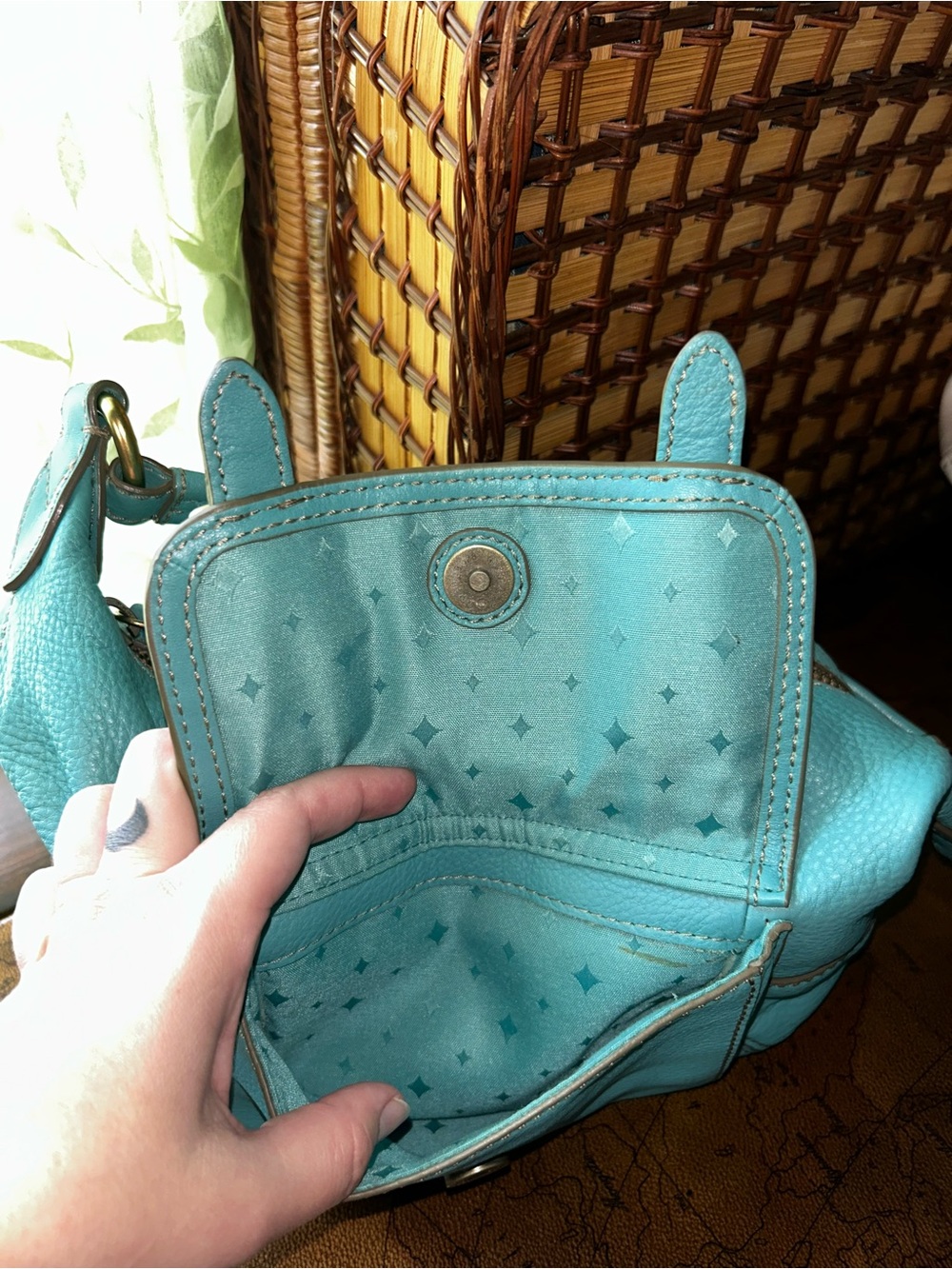 Vintage Fossil Teal Blue Pebbled Leather Shoulder Hobo Bag - Picture 8 of 16